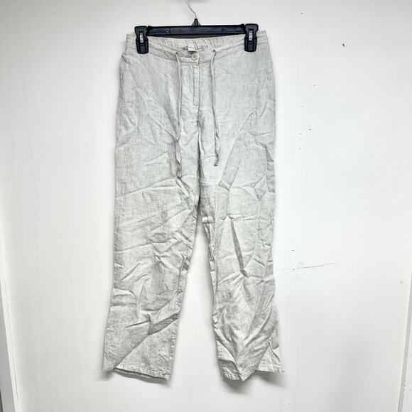 BODEN Women's Light Heather Gray Linen Straight Leg Drawstring Pants Size 6P - Picture 1 of 4
